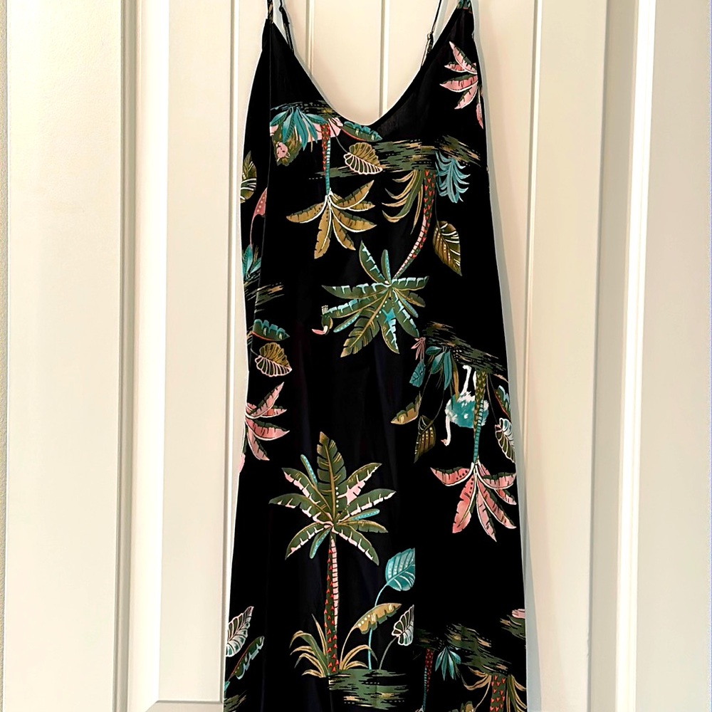 Old Navy Black Maxi Dress with Tropical Palm Print